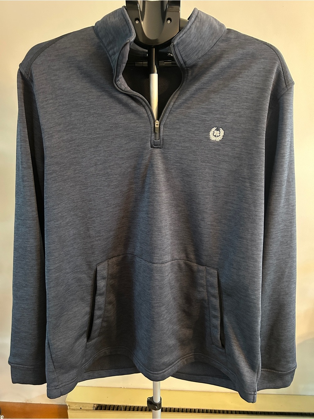 Men's Half-Zip Pullover in Heather Navy with Crest